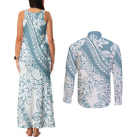 Polynesia Couples Matching Tank Maxi Dress and Long Sleeve Button Shirts Polynesian Tropical Flowers Blue Pastel Vibes LT14 - Polynesian Pride
