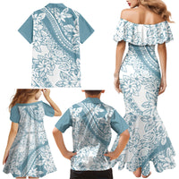 Polynesia Family Matching Mermaid Dress and Hawaiian Shirt Polynesian Tropical Flowers Blue Pastel Vibes LT14 - Polynesian Pride