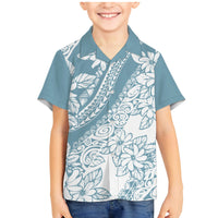 Polynesia Family Matching Mermaid Dress and Hawaiian Shirt Polynesian Tropical Flowers Blue Pastel Vibes LT14 Son's Shirt Blue - Polynesian Pride