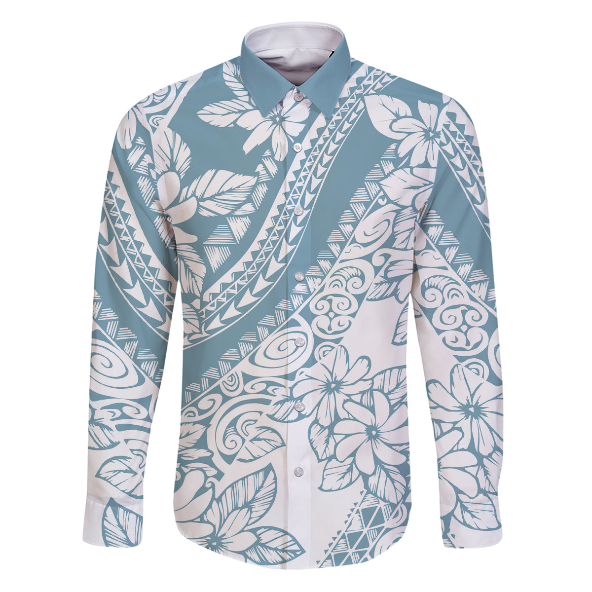 Polynesia Family Matching Puletasi Dress and Hawaiian Shirt Polynesian Tropical Flowers Blue Pastel Vibes LT14 Dad's Shirt - Long Sleeve Blue - Polynesian Pride