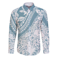 Polynesia Family Matching Puletasi Dress and Hawaiian Shirt Polynesian Tropical Flowers Blue Pastel Vibes LT14 Dad's Shirt - Long Sleeve Blue - Polynesian Pride