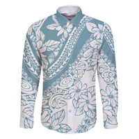 Polynesia Family Matching Tank Maxi Dress and Hawaiian Shirt Polynesian Tropical Flowers Blue Pastel Vibes LT14 Dad's Shirt - Long Sleeve Blue - Polynesian Pride