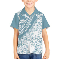 Polynesia Family Matching Tank Maxi Dress and Hawaiian Shirt Polynesian Tropical Flowers Blue Pastel Vibes LT14 Son's Shirt Blue - Polynesian Pride