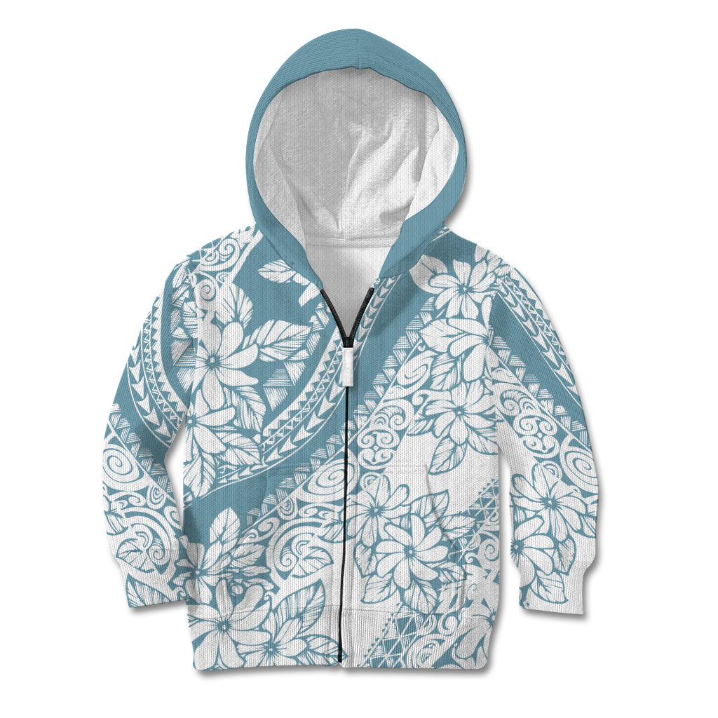 Polynesia Kid Hoodie Polynesian Tropical Flowers Blue Pastel Vibes LT14 Zip Hoodie Blue - Polynesian Pride