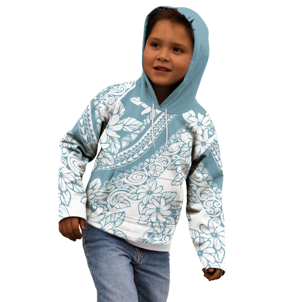Polynesia Kid Hoodie Polynesian Tropical Flowers Blue Pastel Vibes LT14 - Polynesian Pride