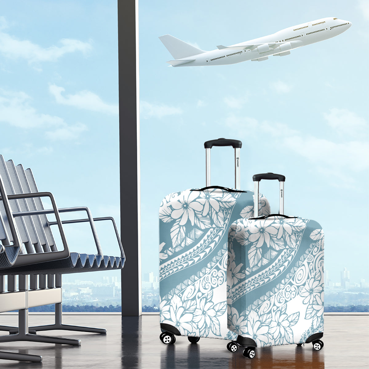 Polynesia Luggage Cover Polynesian Tropical Flowers Blue Pastel Vibes LT14 - Polynesian Pride