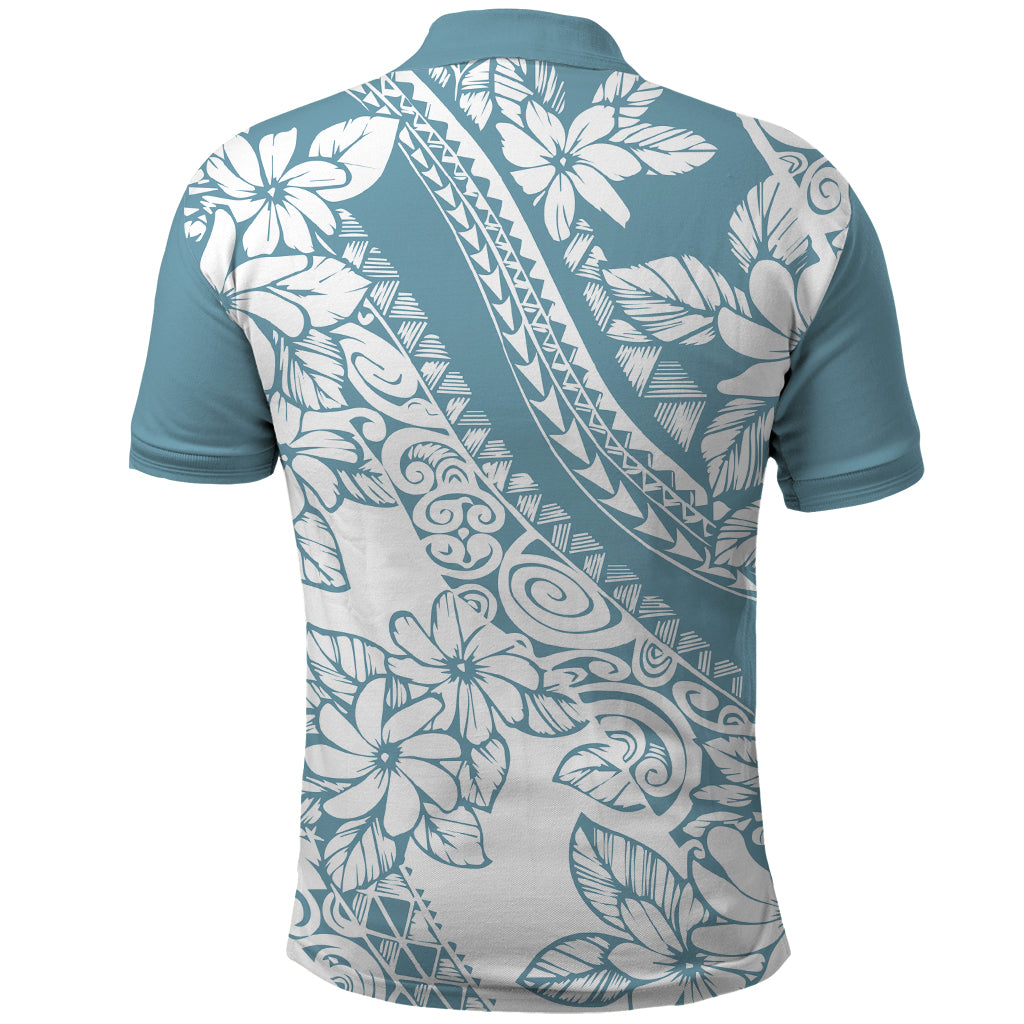 Polynesia Polo Shirt Polynesian Tropical Flowers Blue Pastel Vibes LT14 - Polynesian Pride