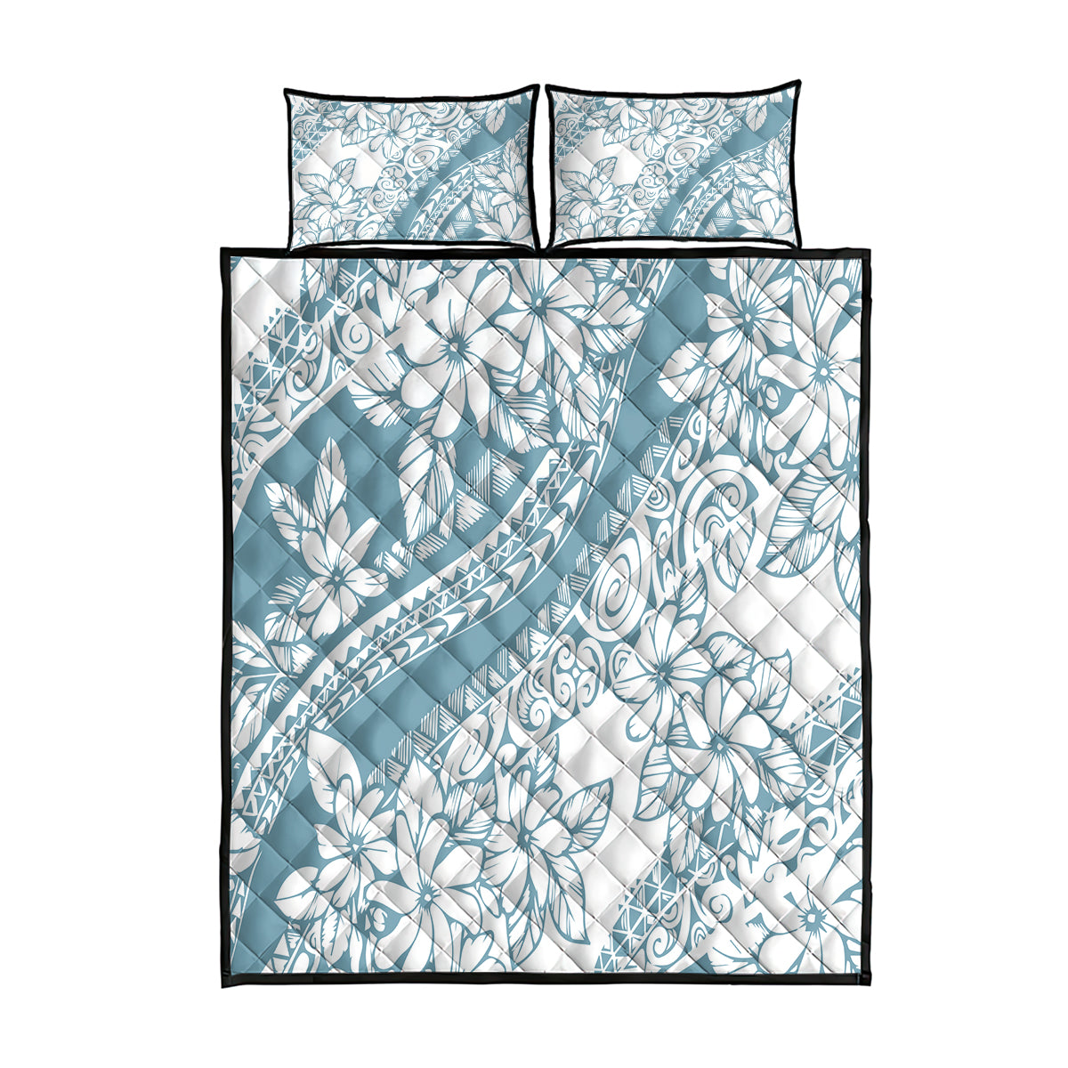 Polynesia Quilt Bed Set Polynesian Tropical Flowers Blue Pastel Vibes LT14 Blue - Polynesian Pride