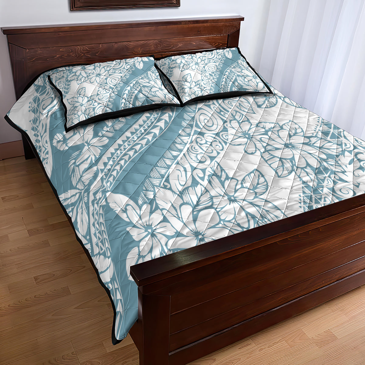 Polynesia Quilt Bed Set Polynesian Tropical Flowers Blue Pastel Vibes LT14 - Polynesian Pride