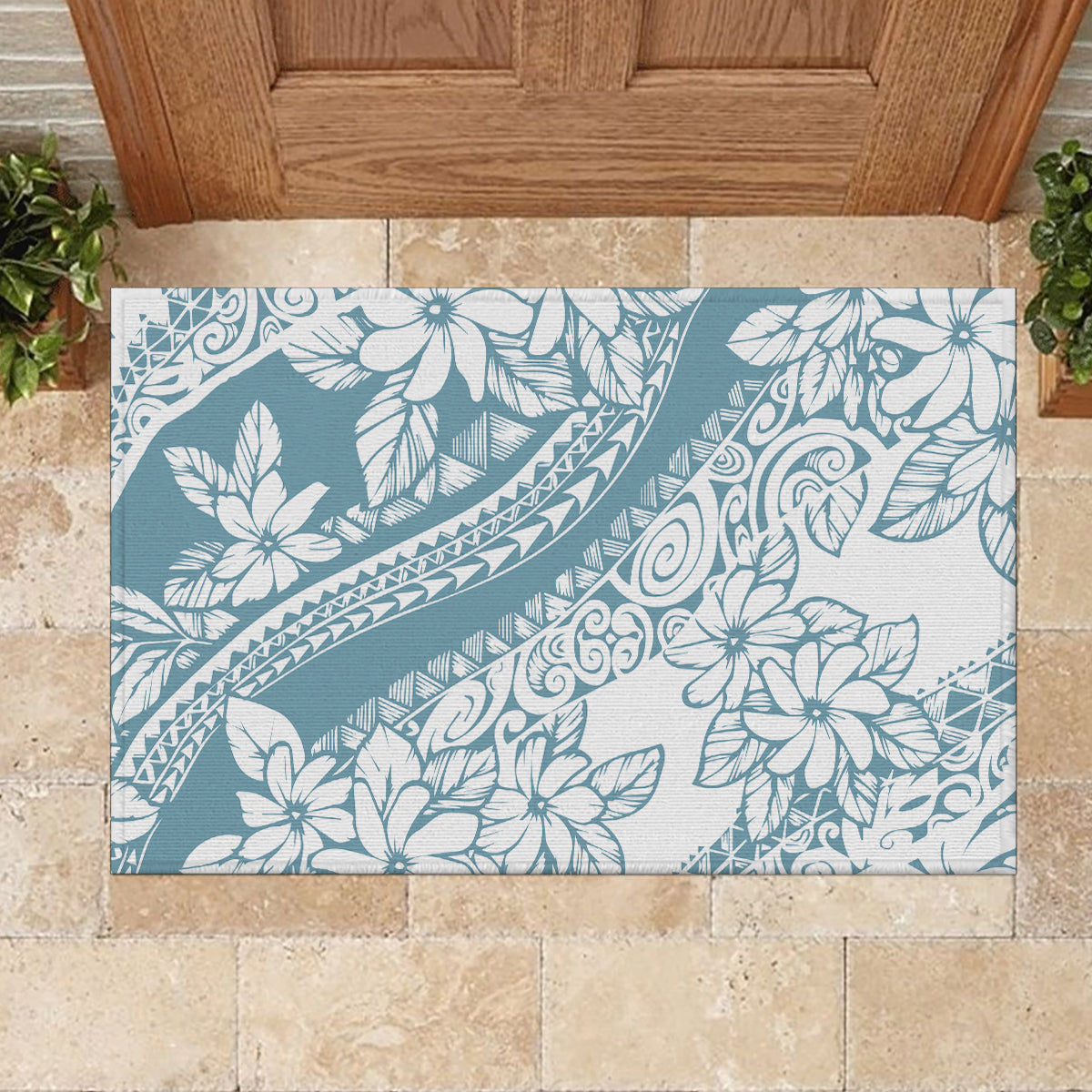 Polynesia Rubber Doormat Polynesian Tropical Flowers Blue Pastel Vibes LT14 - Polynesian Pride