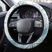 Polynesia Steering Wheel Cover Polynesian Tropical Flowers Blue Pastel Vibes