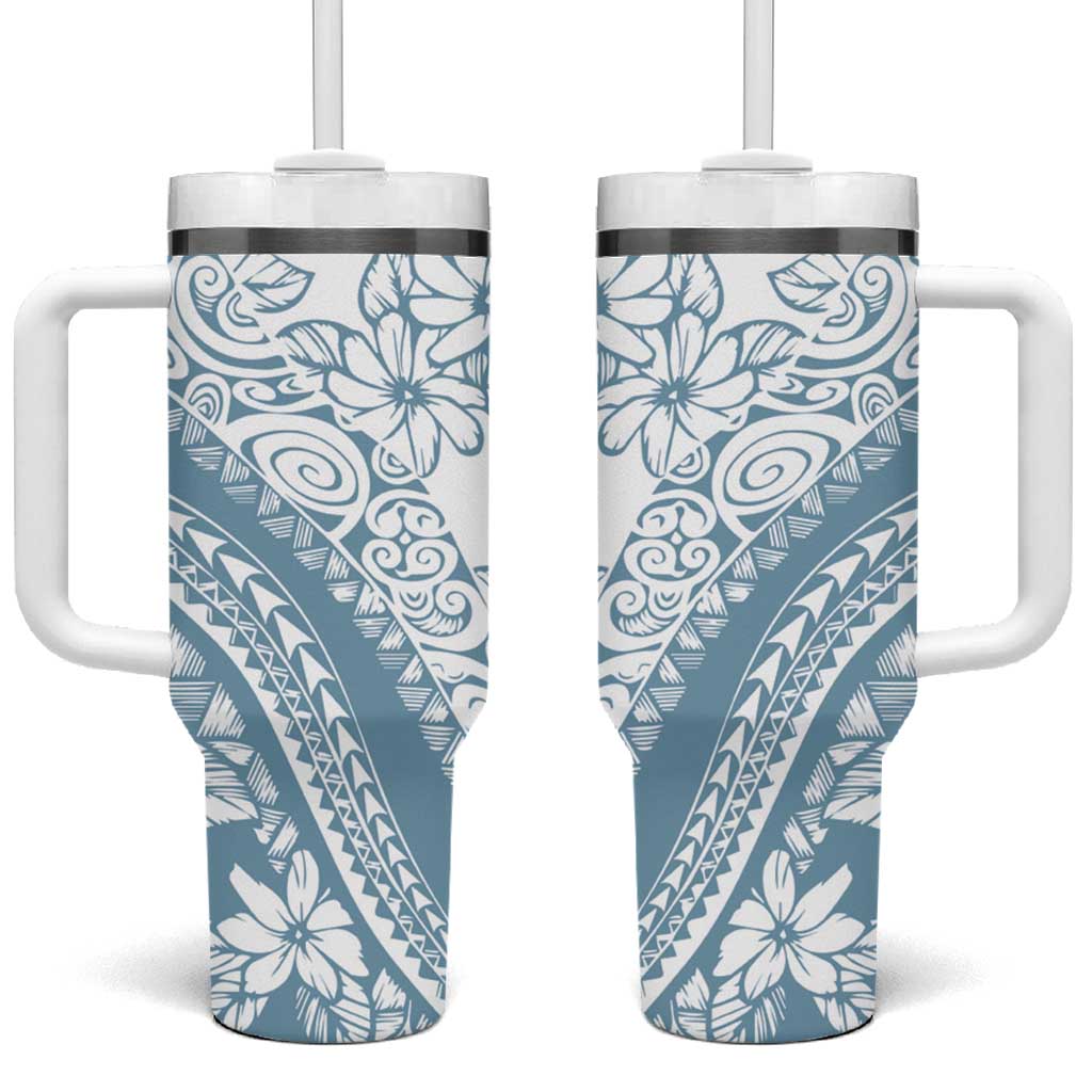 Polynesia Tumbler With Handle Polynesian Tropical Flowers Blue Pastel Vibes LT14 One Size: 40 oz Blue - Polynesian Pride