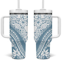 Polynesia Tumbler With Handle Polynesian Tropical Flowers Blue Pastel Vibes LT14 One Size: 40 oz Blue - Polynesian Pride
