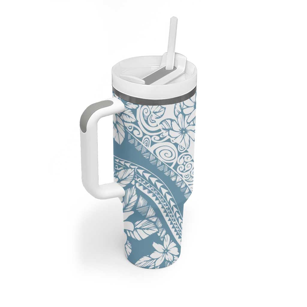Polynesia Tumbler With Handle Polynesian Tropical Flowers Blue Pastel Vibes LT14 - Polynesian Pride