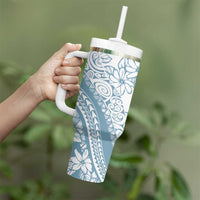 Polynesia Tumbler With Handle Polynesian Tropical Flowers Blue Pastel Vibes LT14 - Polynesian Pride