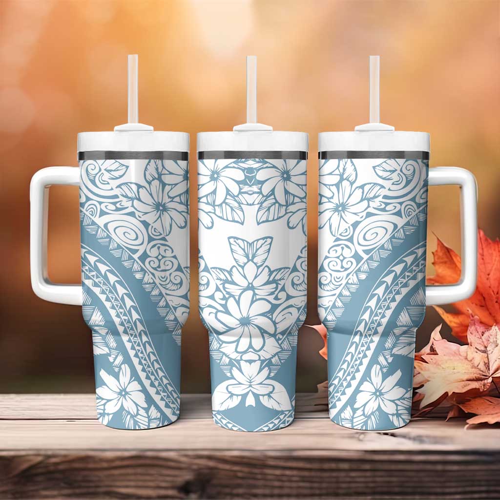 Polynesia Tumbler With Handle Polynesian Tropical Flowers Blue Pastel Vibes LT14 - Polynesian Pride