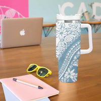 Polynesia Tumbler With Handle Polynesian Tropical Flowers Blue Pastel Vibes LT14 - Polynesian Pride
