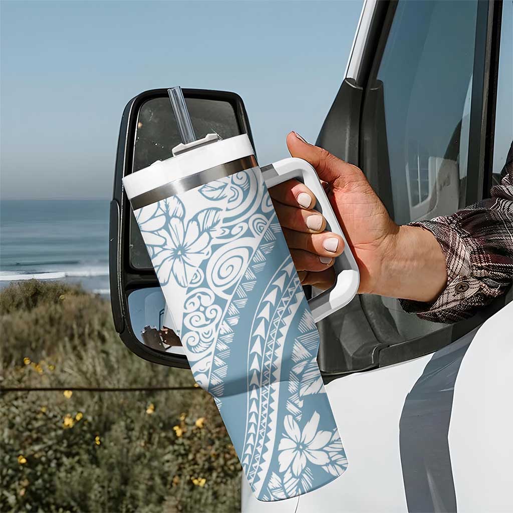 Polynesia Tumbler With Handle Polynesian Tropical Flowers Blue Pastel Vibes LT14 - Polynesian Pride