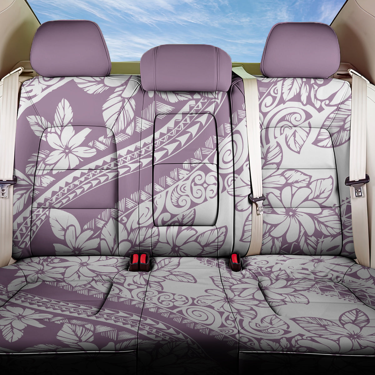 Polynesia Back Car Seat Cover Polynesian Tropical Flowers Purple Pastel Vibes