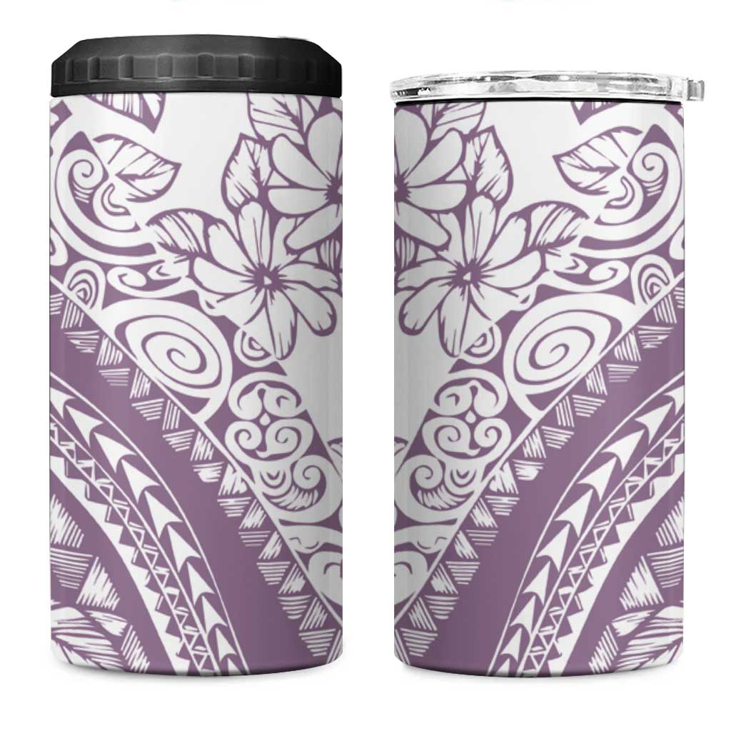 Polynesia 4 in 1 Can Cooler Tumbler Polynesian Tropical Flowers Purple Pastel Vibes