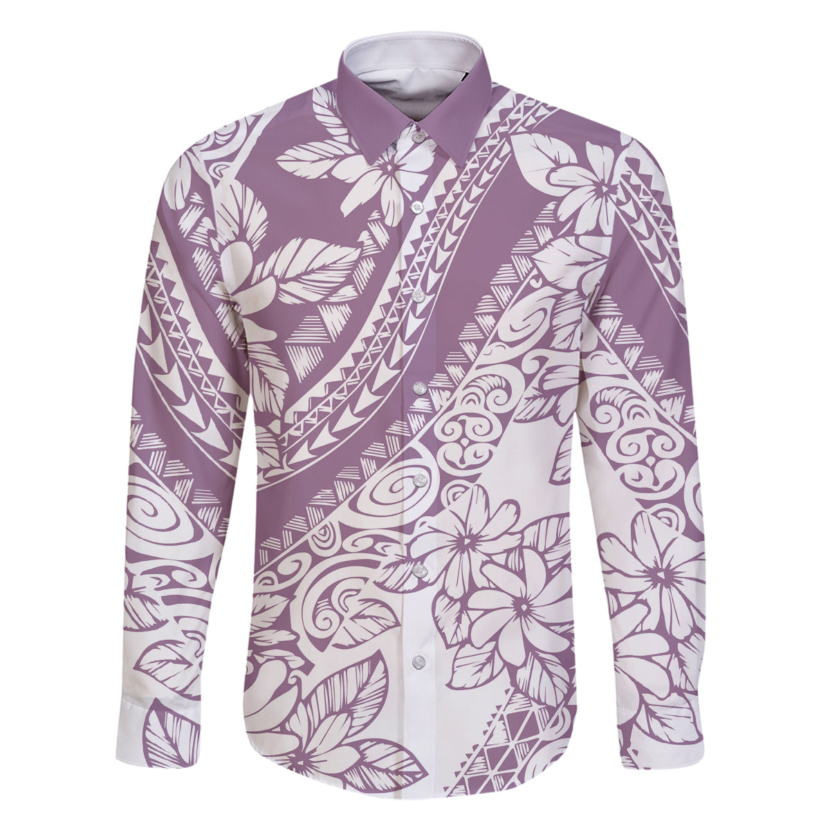 Polynesia Family Matching Long Sleeve Bodycon Dress and Hawaiian Shirt Polynesian Tropical Flowers Purple Pastel Vibes LT14 Dad's Shirt - Long Sleeve Purple - Polynesian Pride