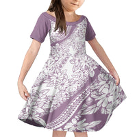 Polynesia Family Matching Puletasi Dress and Hawaiian Shirt Polynesian Tropical Flowers Purple Pastel Vibes LT14 Daughter's Dress Purple - Polynesian Pride