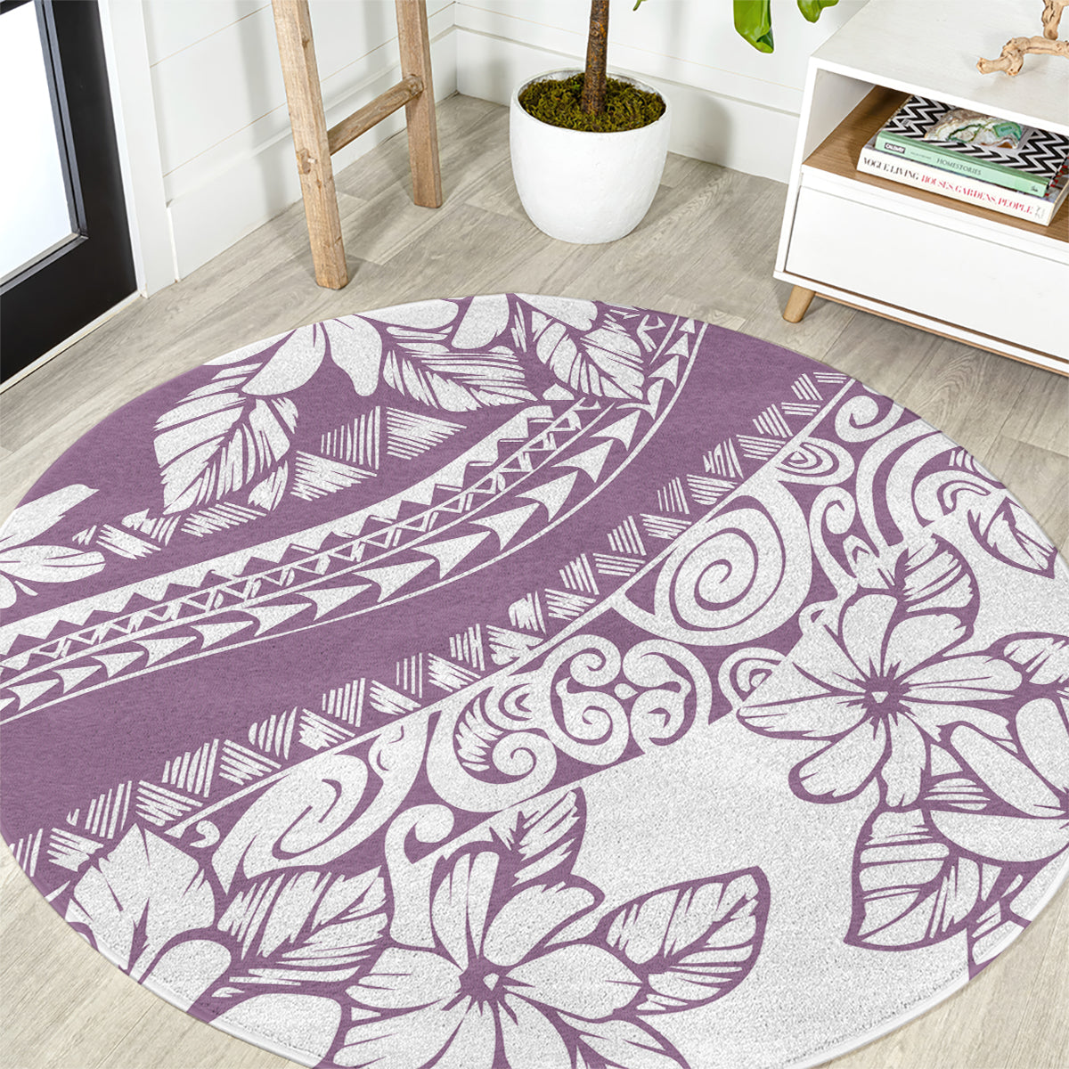 Polynesia Round Carpet Polynesian Tropical Flowers Purple Pastel Vibes LT14 Purple - Polynesian Pride