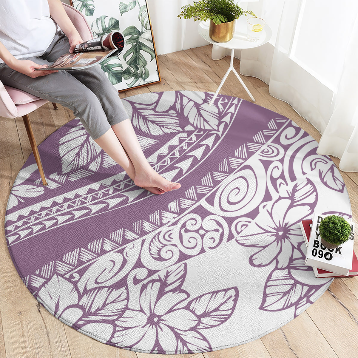 Polynesia Round Carpet Polynesian Tropical Flowers Purple Pastel Vibes LT14 - Polynesian Pride