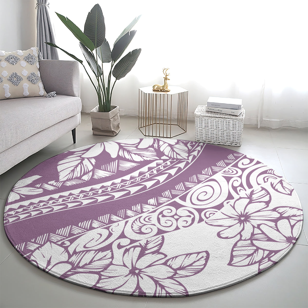 Polynesia Round Carpet Polynesian Tropical Flowers Purple Pastel Vibes LT14 - Polynesian Pride