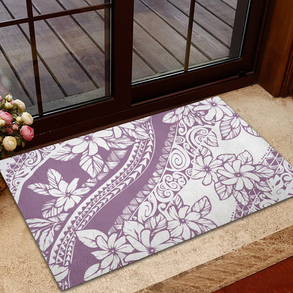 Polynesia Rubber Doormat Polynesian Tropical Flowers Purple Pastel Vibes LT14 - Polynesian Pride