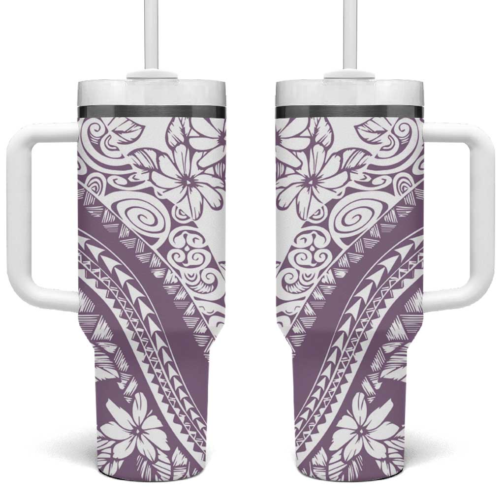 Polynesia Tumbler With Handle Polynesian Tropical Flowers Purple Pastel Vibes LT14 One Size: 40 oz Purple - Polynesian Pride