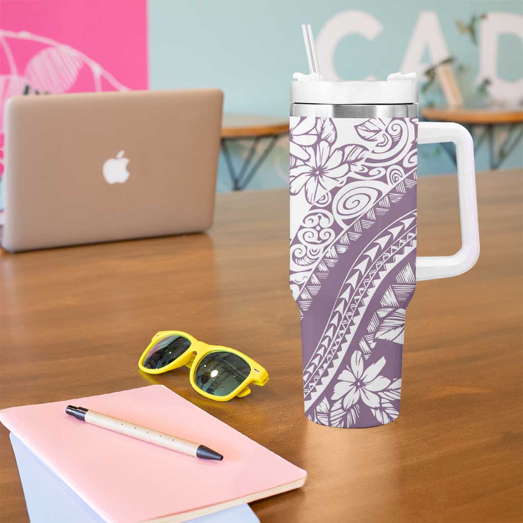 Polynesia Tumbler With Handle Polynesian Tropical Flowers Purple Pastel Vibes LT14 - Polynesian Pride