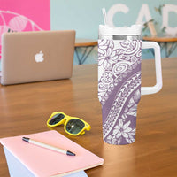 Polynesia Tumbler With Handle Polynesian Tropical Flowers Purple Pastel Vibes LT14 - Polynesian Pride