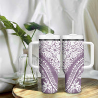 Polynesia Tumbler With Handle Polynesian Tropical Flowers Purple Pastel Vibes LT14 - Polynesian Pride