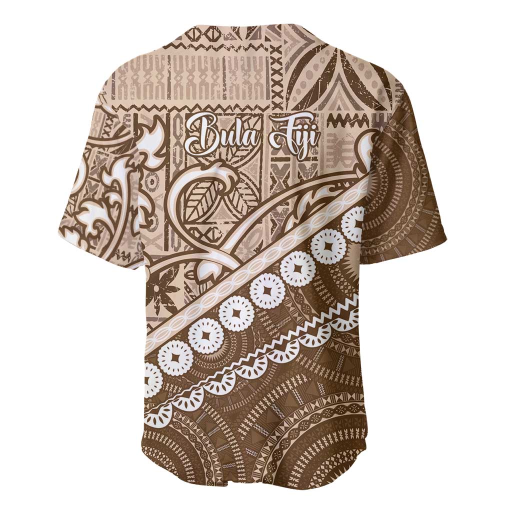 Beige Bula Fiji Baseball Jersey Fijian Language Week Tapa Cloth - Pastel