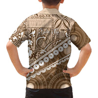 Beige Bula Fiji Family Matching Off The Shoulder Long Sleeve Dress and Hawaiian Shirt Fijian Language Week Tapa Cloth - Pastel