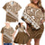 Beige Bula Fiji Family Matching Off Shoulder Short Dress and Hawaiian Shirt Fijian Language Week Tapa Cloth - Pastel