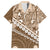 Beige Bula Fiji Family Matching Off Shoulder Short Dress and Hawaiian Shirt Fijian Language Week Tapa Cloth - Pastel