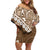 Beige Bula Fiji Family Matching Off Shoulder Short Dress and Hawaiian Shirt Fijian Language Week Tapa Cloth - Pastel