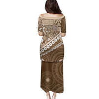 Beige Bula Fiji Family Matching Puletasi and Hawaiian Shirt Fijian Language Week Tapa Cloth - Pastel