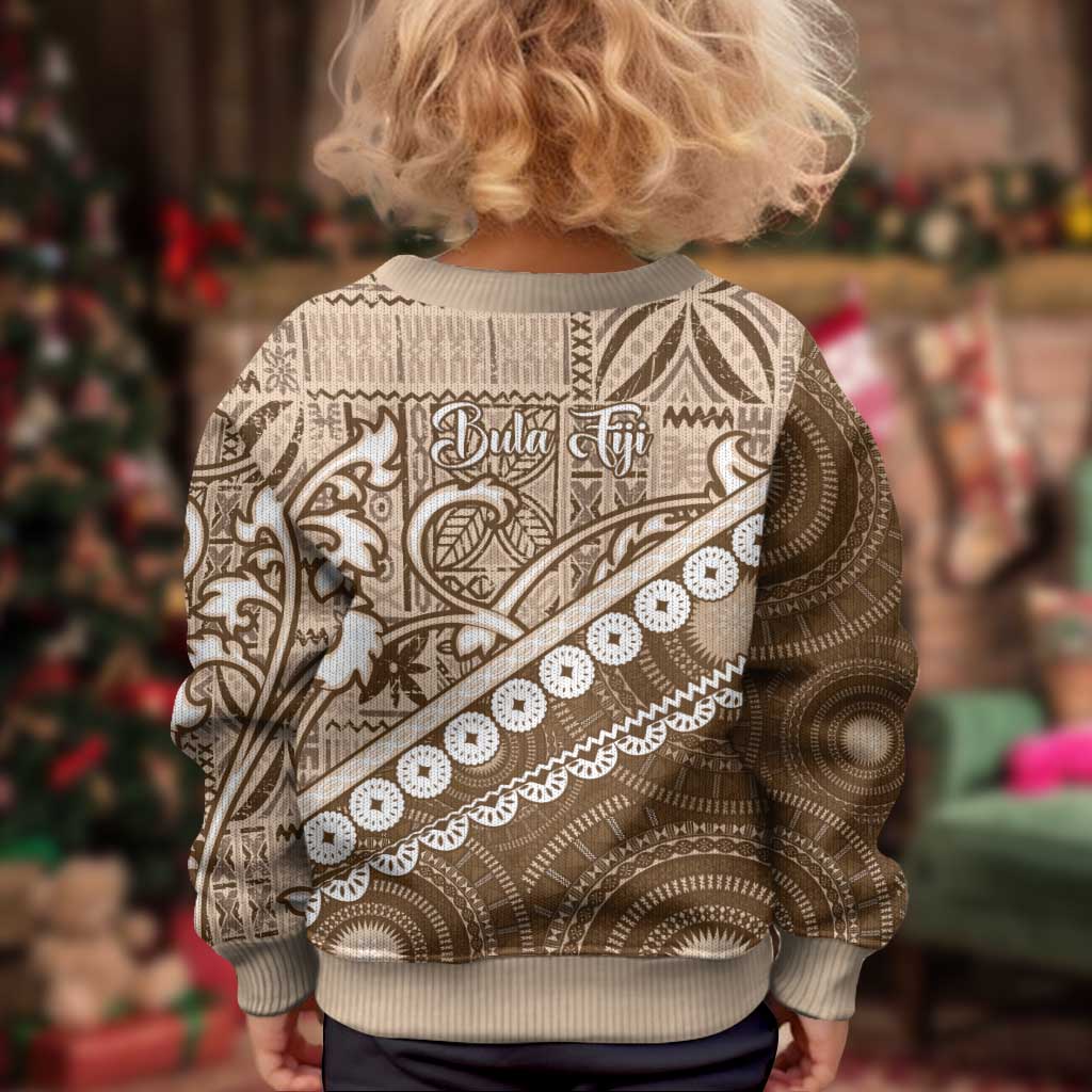 Beige Bula Fiji Kid Ugly Christmas Sweater Fijian Language Week Tapa Cloth - Pastel