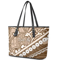 Beige Bula Fiji Leather Tote Bag Fijian Language Week Tapa Cloth - Pastel