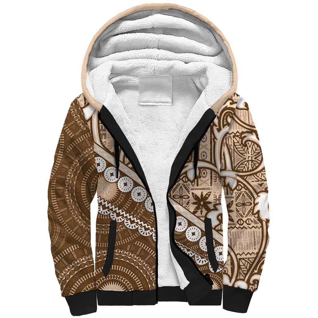 Beige Bula Fiji Sherpa Hoodie Fijian Language Week Tapa Cloth - Pastel LT14 Unisex Beige - Polynesian Pride