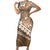 Beige Bula Fiji Short Sleeve Bodycon Dress Fijian Language Week Tapa Cloth - Pastel