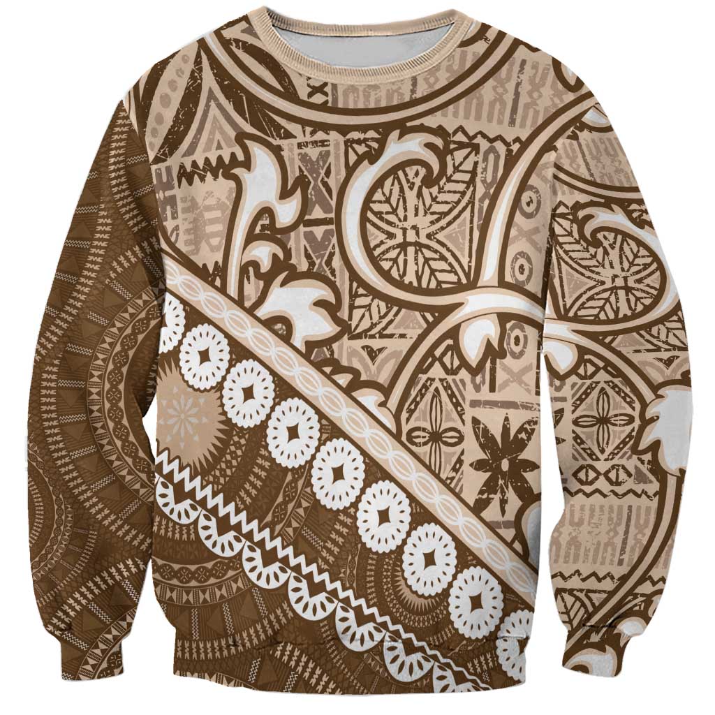 Beige Bula Fiji Sweatshirt Fijian Language Week Tapa Cloth - Pastel