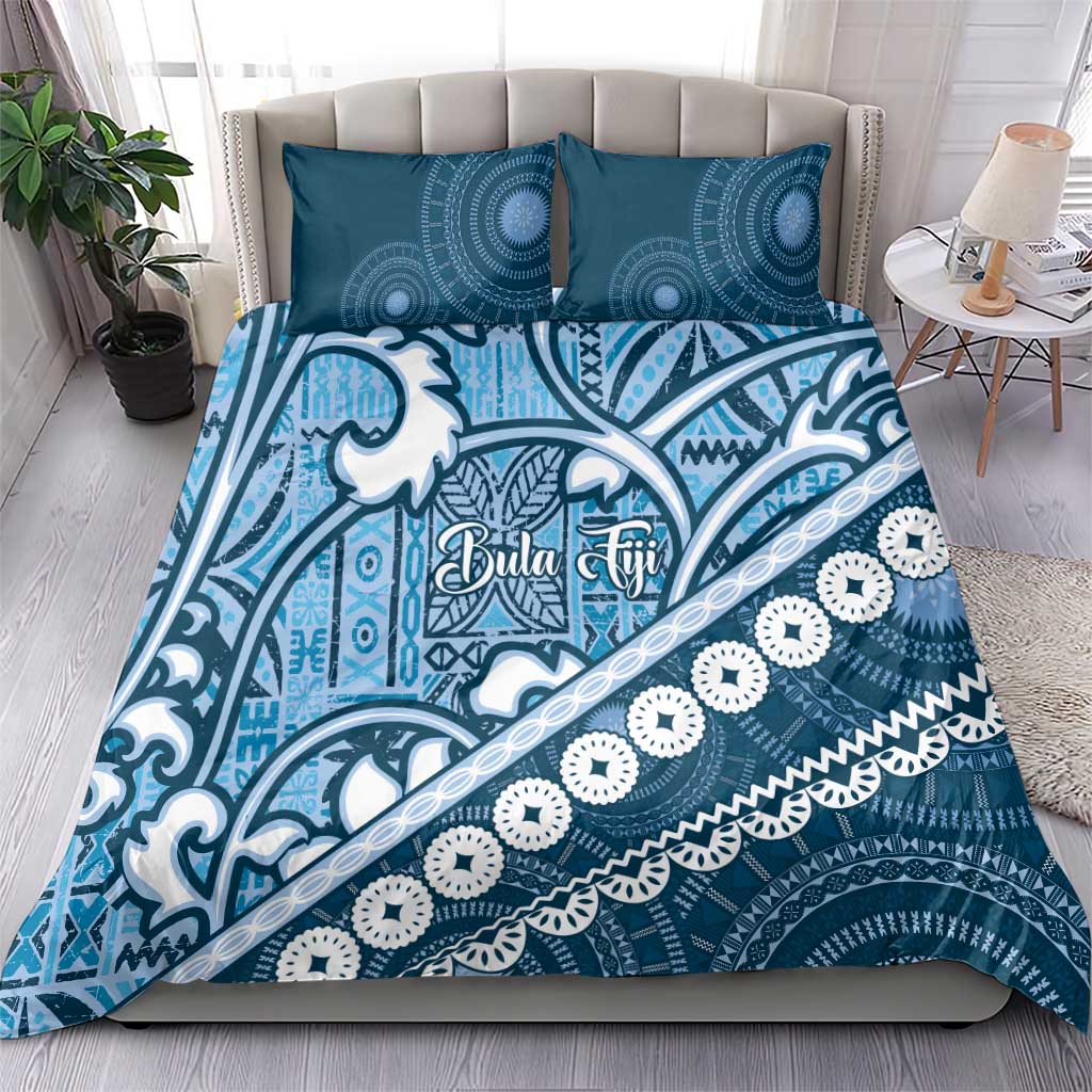 Blue Bula Fiji Bedding Set Fijian Language Week Tapa Cloth - Pastel