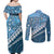 Blue Bula Fiji Couples Matching Off Shoulder Maxi Dress and Long Sleeve Button Shirt Fijian Language Week Tapa Cloth - Pastel