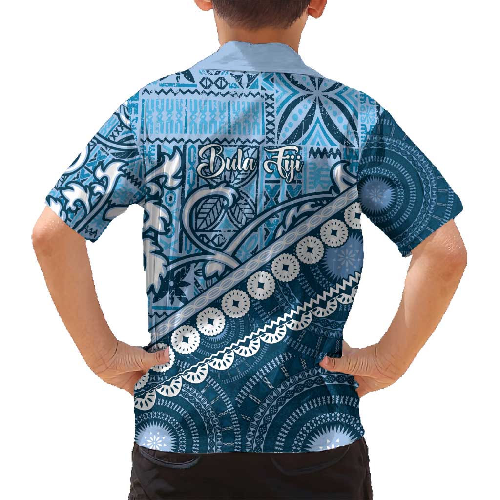 Blue Bula Fiji Family Matching Long Sleeve Bodycon Dress and Hawaiian Shirt Fijian Language Week Tapa Cloth - Pastel