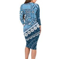 Blue Bula Fiji Family Matching Long Sleeve Bodycon Dress and Hawaiian Shirt Fijian Language Week Tapa Cloth - Pastel