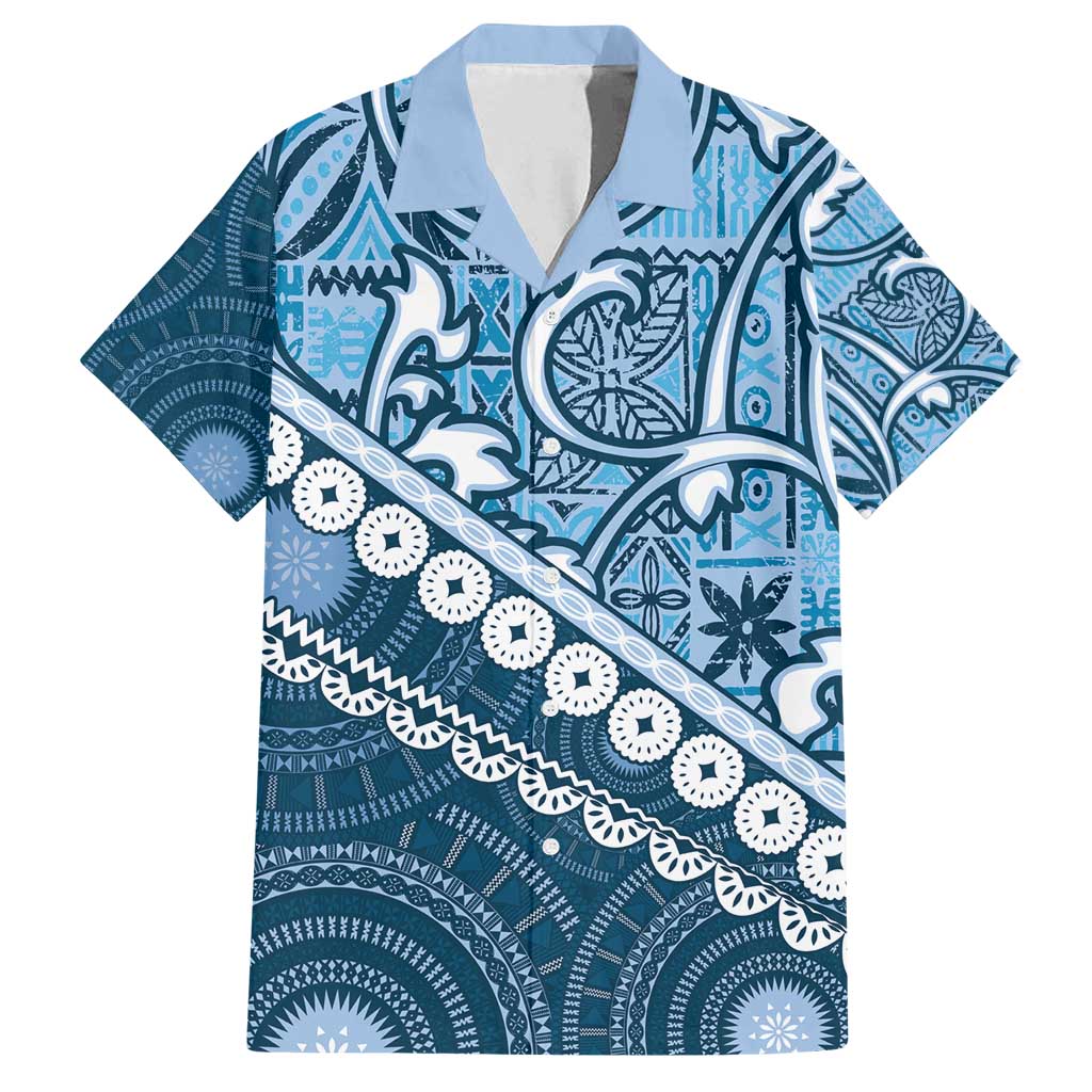 Blue Bula Fiji Family Matching Tank Maxi Dress and Hawaiian Shirt Fijian Language Week Tapa Cloth - Pastel